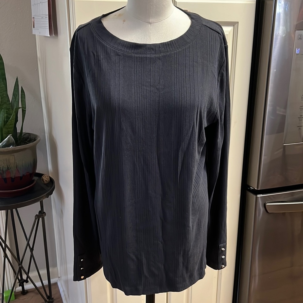 Large LOFT Gray Ribbed Blouse #1417
